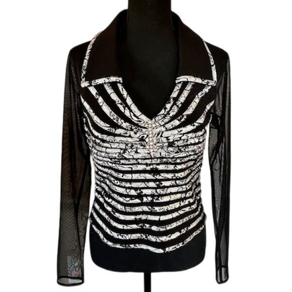 Vintage Victor Costa Mesh Long-Sleeve Blouse – Size 8 - Picture 1 of 7